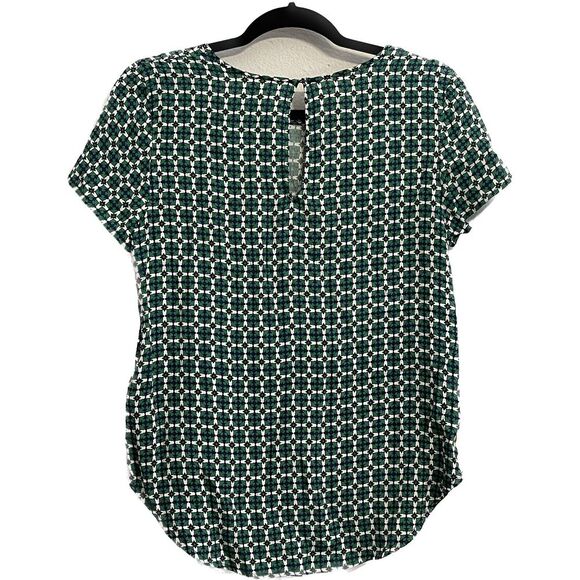H&M Work Ready Blouse Lightweight Geometric Green Short Sleeve Womens Size 4 Sm - Picture 2 of 3